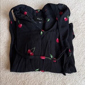 Rails Black Cherry-Print V-Neck Top with Neck Tie